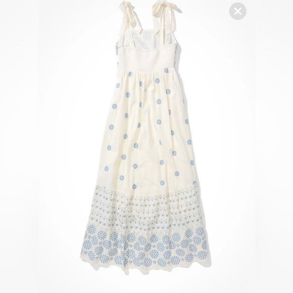 American Eagle Shoulder Tie Maxi Dress. Cream with Blue Details. Size Small. - Picture 4 of 9